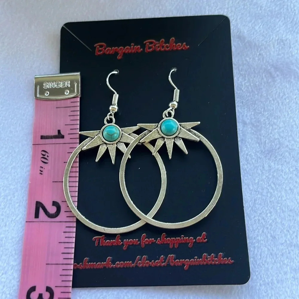 New earrings bohemian spike earrings silver tone faux turquoise earrings